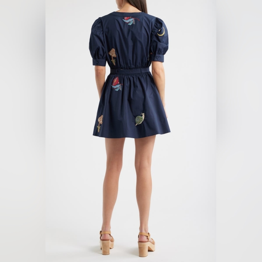 NWT CIEBON Barona Nature Embroidered Fit & Flare Cotton Dress Navy Blue Size XL - Picture 3 of 16